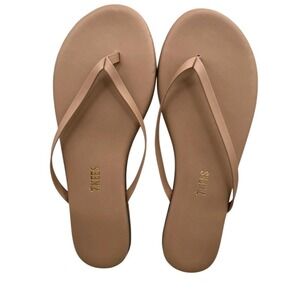NEW Tkees Flip Flops Women Tan Leather Thong Sandals Medium 8 Beach Bum Vacation